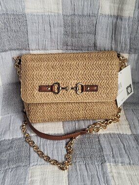 Anne Klein Straw Flap Crossbody Bag